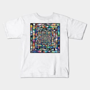 Splatter Paint on Concentric Squares, Spray Paint Rainbow Pattern Kids T-Shirt